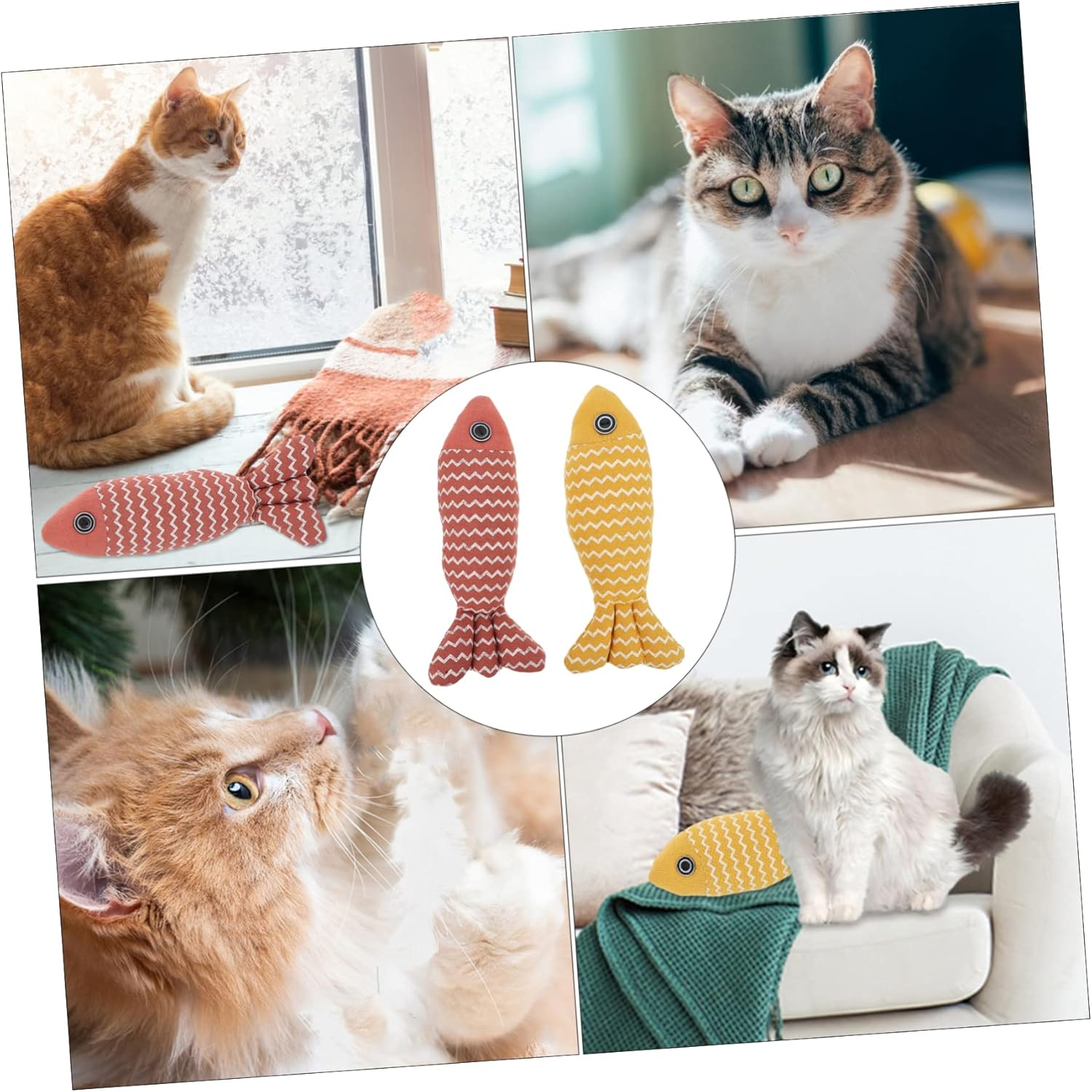 Sosoport 2Pcs Interactive Fish Model Cat Teaser Toys for Indoor Cats Realistic Catnip Stuffed Fish Pillows Yellow to Play and Exercise image number 1