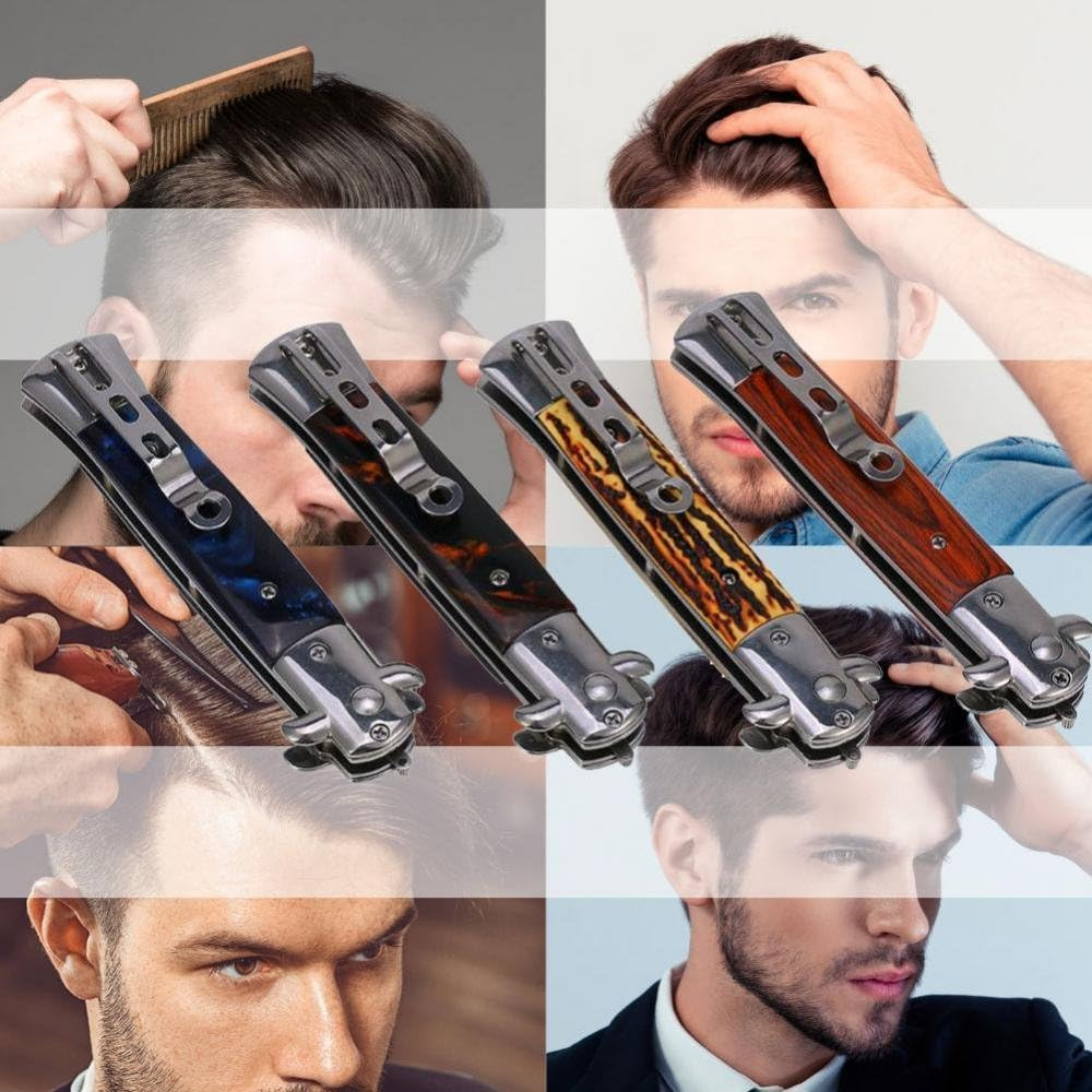 Switchblade Spring Folding Push Button Pocket Comb, Foldable Automatic Stainless Steel Hair Trimmer Combs, Men Oil Hair Styling Accessories(Brown) image number 3