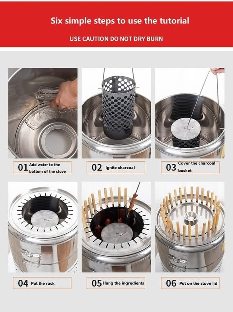 Large Camping Outdoor Cooking Stainless Steel Skewer Barrel Grill Charcoal BBQ