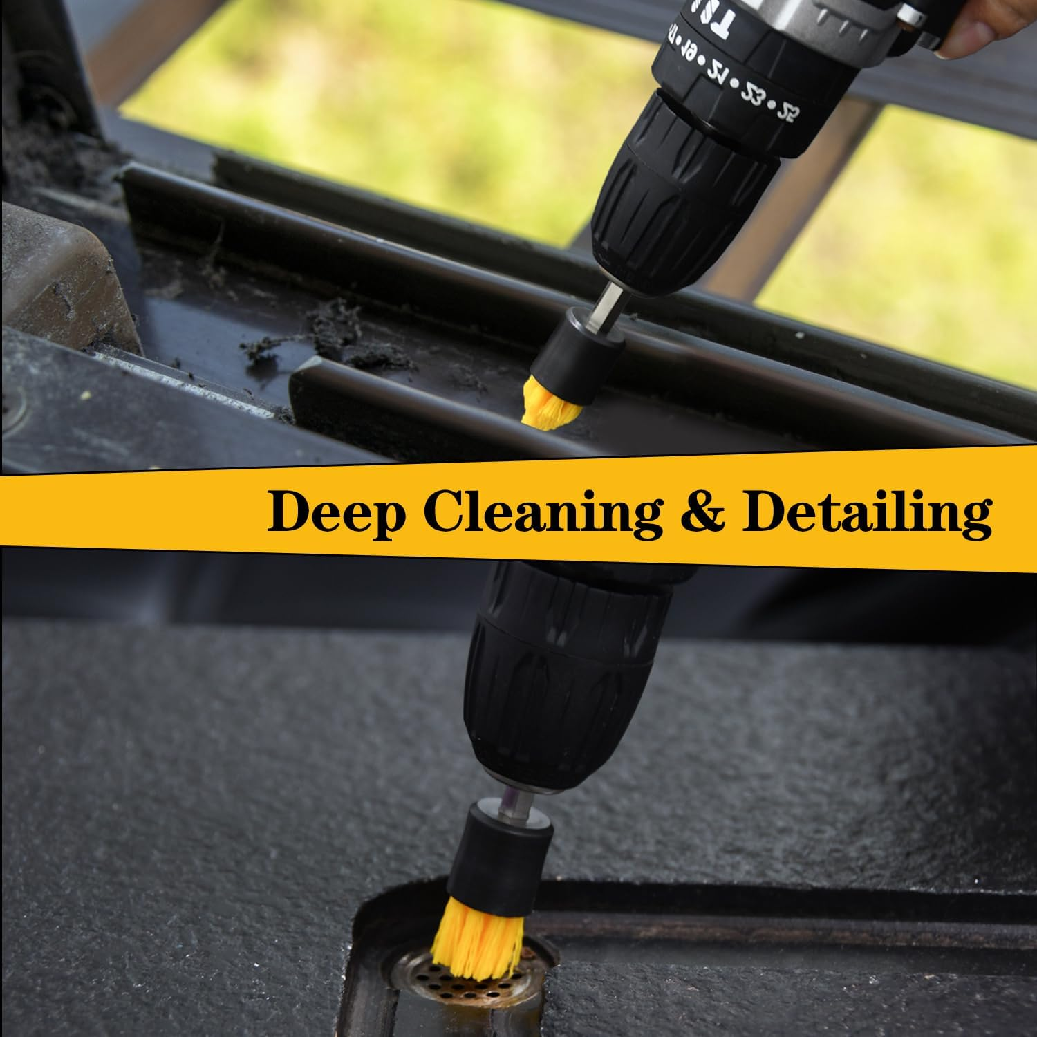 Mini Drill Brush Attachment Set, Includes 2 Tapered Brushes & 2 Flat Brushes, 1 Extension Rod, Small Corner Brush for Detailing Deep Cleaning(5Pcs) image number 6