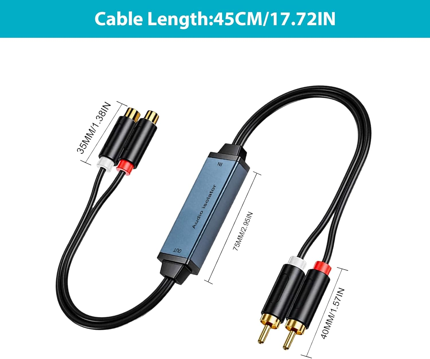 Danfetsoy Ground Loop Noise Isolator RCA, Gold Coating RCA Connectors Aluminum Shell Audio Eliminating Humming Noise for Car and Home Using in Different Situations