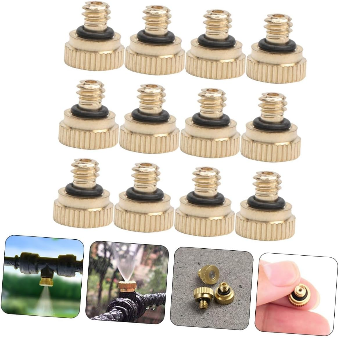 12Pcs Brass Misting Nozzle Heads Low Pressure Atomizing Spray for Outdoor Cooling System Garden Hose Nozzles with Self-Sealing O-Rings Lawn Watering Equipment image number 2