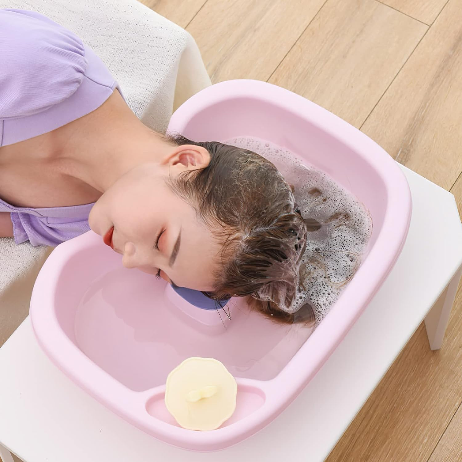 DECHOUS Portable Hair Washing Basin Bedside Shampoo Bowl for Adults for Elderly Pregnant Women Comfortable Hair Care Drain Design Lightweight for Home Use image number 1