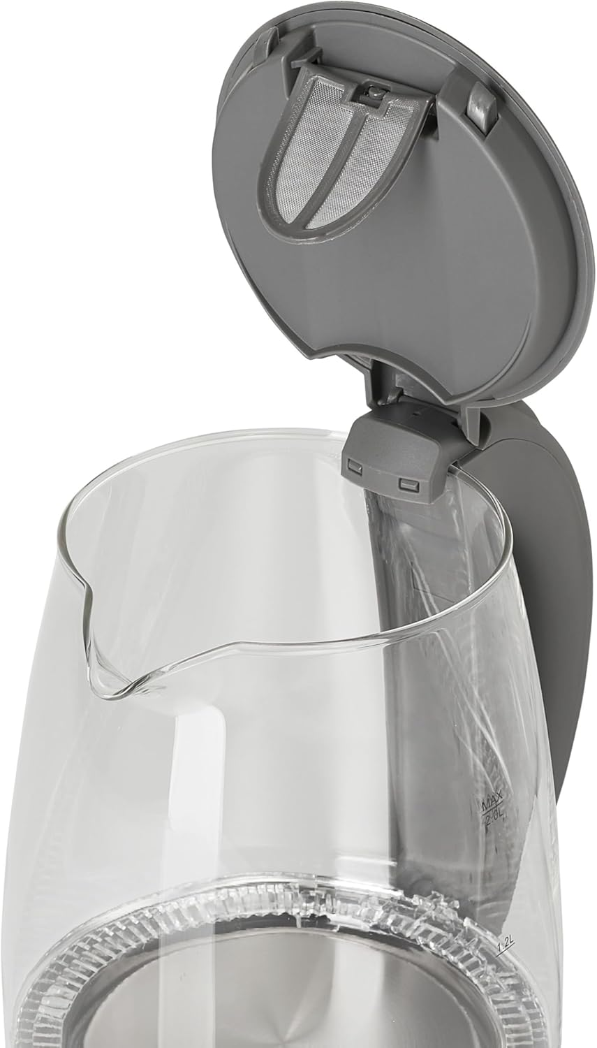 Adler AD 1286 Glass and Plastic Kettle, 2L, 2000 W, LED Lighting, Glass Kettle for Tea, Limescale Filter, Automatic Shut-Off, Stainless Steel Immersion Heater, Grey Transparent/Grey image number 4