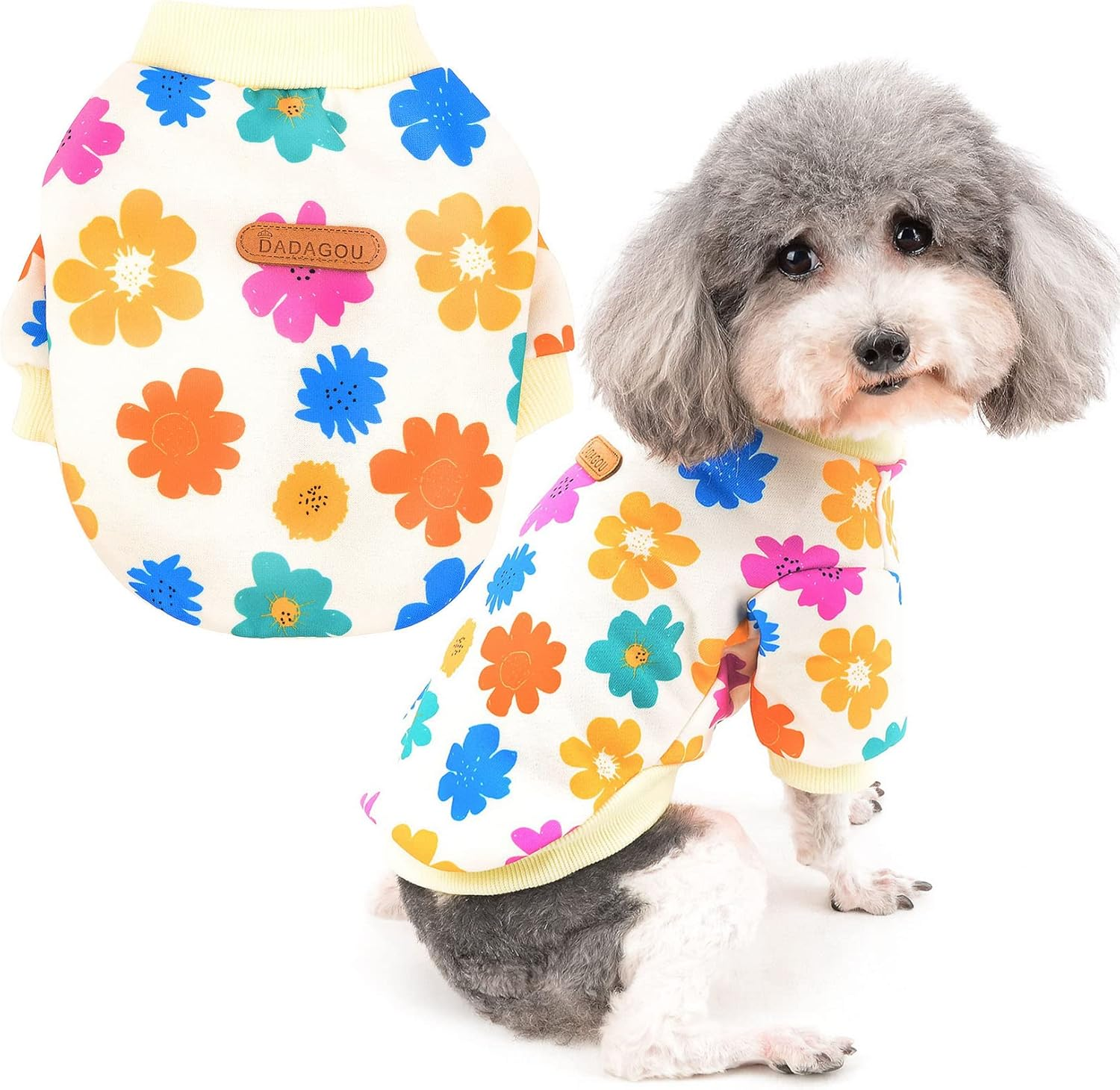 Zunea Dog Sweaters Coat for Small Dogs Winter Pullover Sweatshirt Flowers Printed Puppy Clothes Jumper Soft Warm Pet Jacket Coat Female Apparel Clothing for Chihuahua Yorkie White M