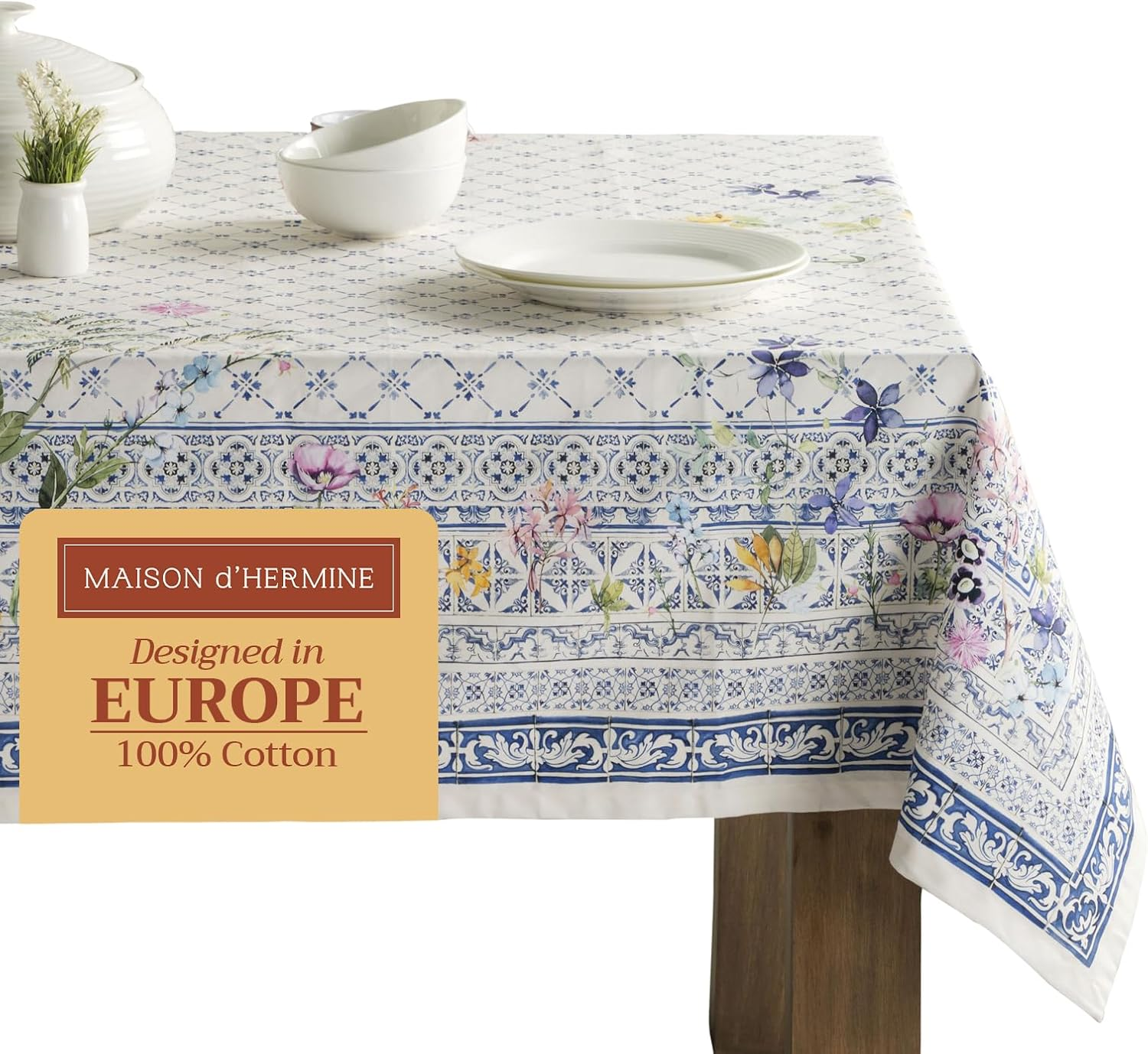 Maison D'Hermine Table Cloth Rectangle Table 100% Cotton 60 X 120 Inches Tablecloth Reusable Decorative Everyday Use for Dining Room, Farmhouse, Home, Party, Festive & Wedding Spring Summer - Faience image number 3