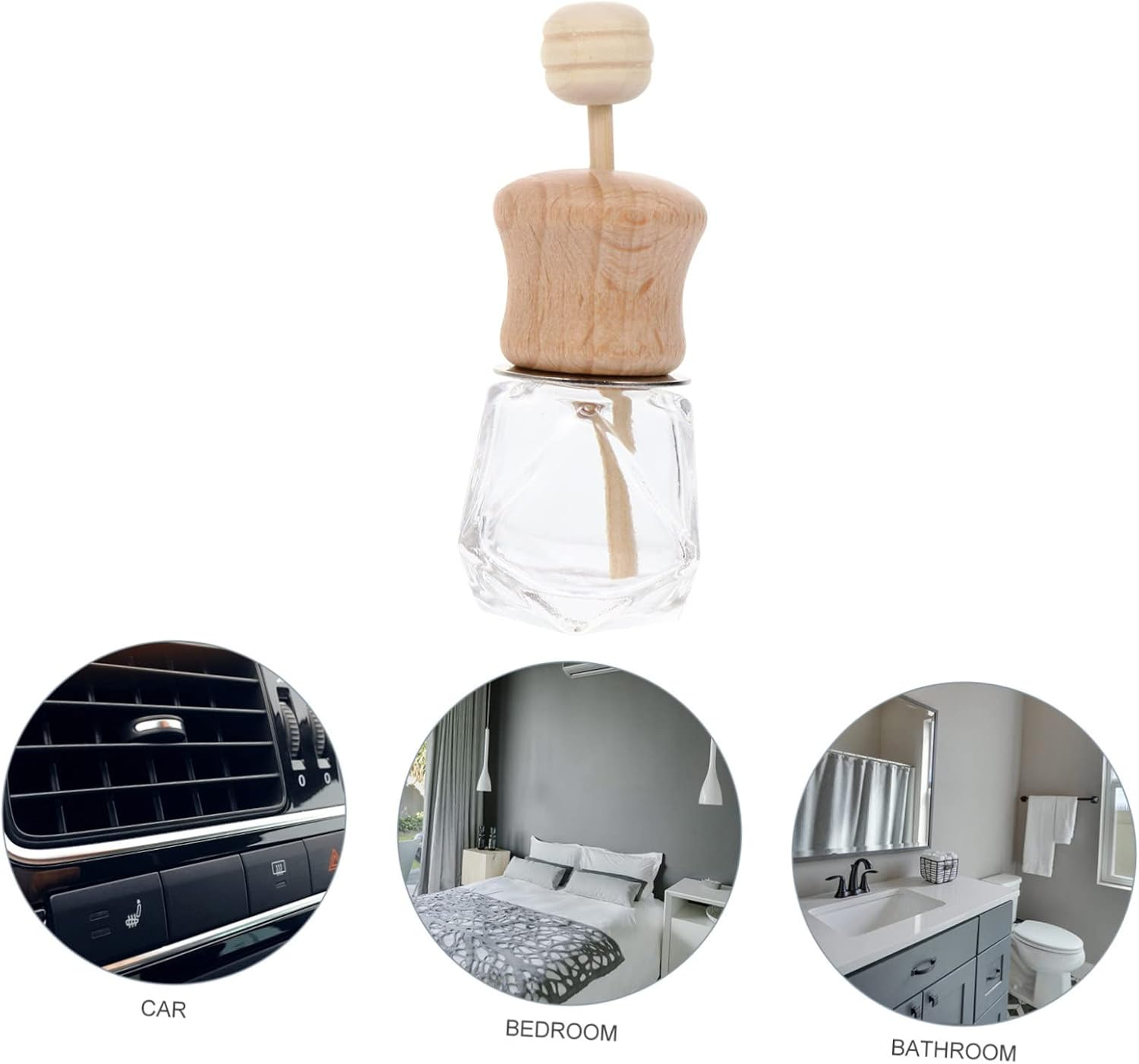 GARVALON 3Pcs Air Vent Essential Oil Bottle Car Perfume Diffuser Wooden Lid Fragrance Oil Glass Diffuser Bottles for Car Home image number 5