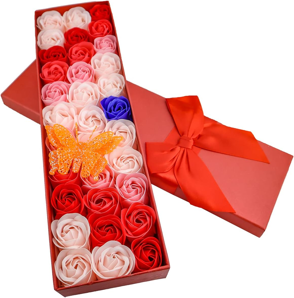 JIALEEY 33 PCS Floral Scented Bath Soap Rose Flower Petals, Plant Essential Oil Rose Soap Set Gifts Ideas for Her Women Girls Mom Valentine'S Day, Red Gift Box image number 3