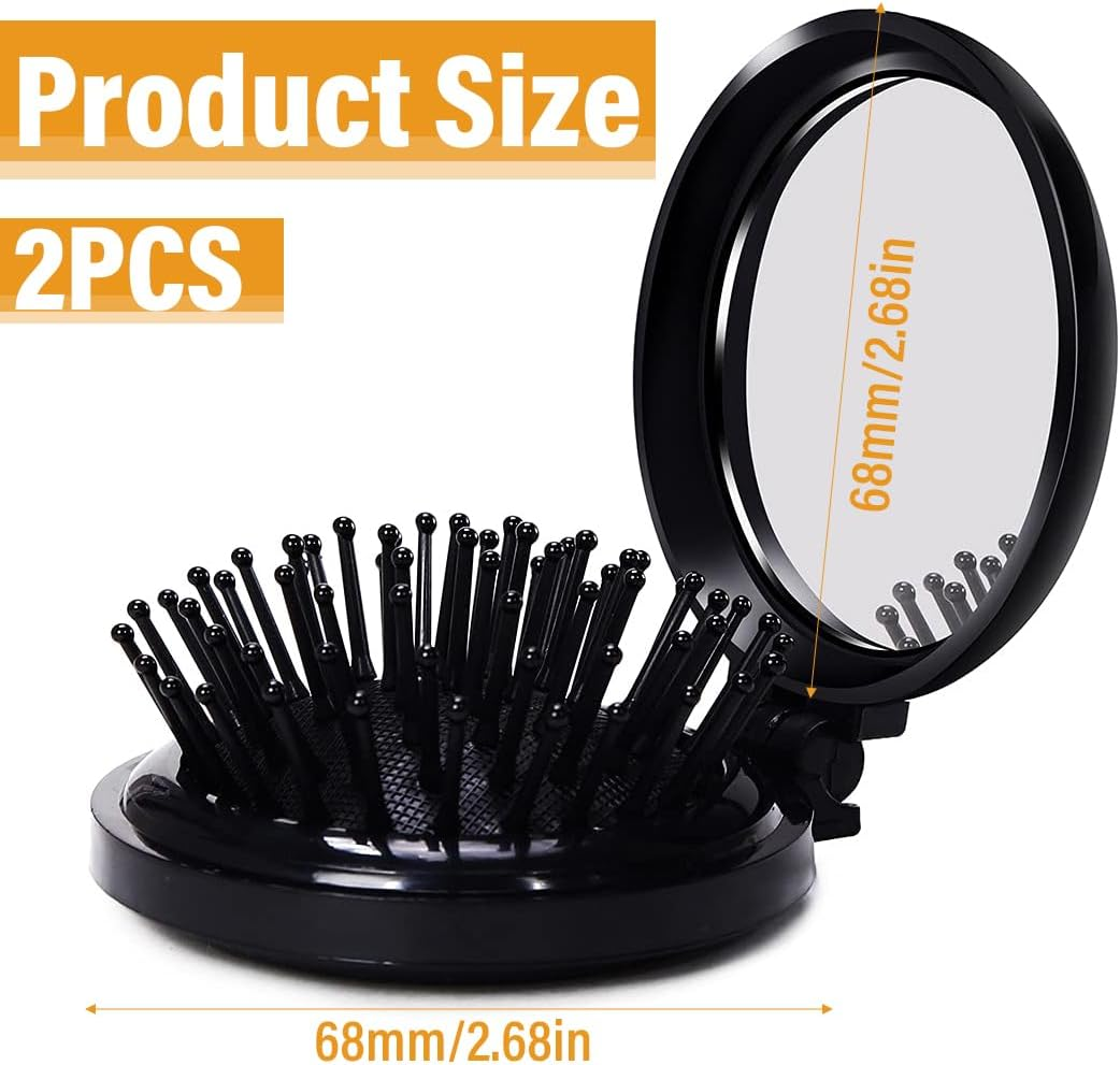 Weddhuis Pack of 2 Foldable Hair Brushes Travel Mirror Portable Pocket Hair Comb Hair Massage Comb for Men Women Girls (Travel Size, Mini, Compact) image number 2