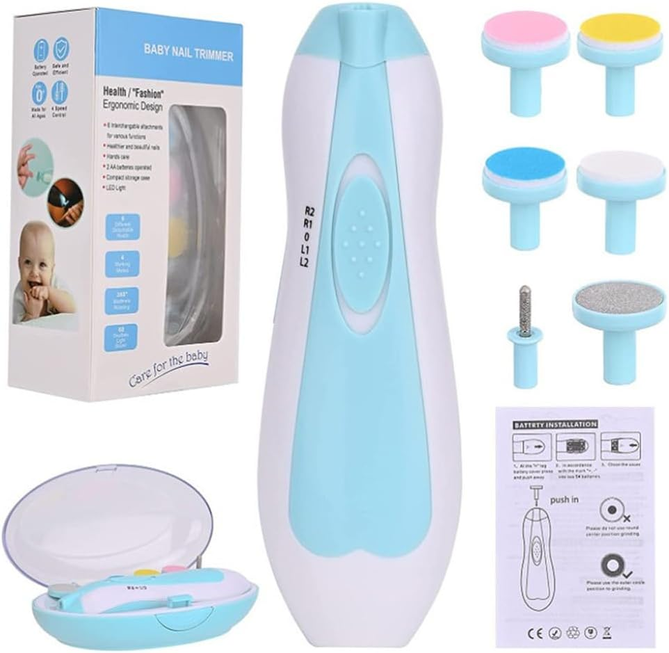 Baby Nail Trimmer with Replacement Pads Set, Electric Baby Nail File, Baby Nail Clippers, Safe Baby Grooming Kit, Whisper Quiet with LED Light, for Newborn, Toddler and Adult Fingernails Care (Blue, Baby Nail Care) image number 1