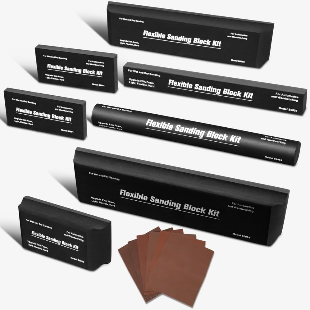 7 Pcs Sanding Block Kit with Sandpaper, Flexible EVA Foam Wet or Dry Autobody Sanding Blocks Kit,Sanding Sponge Blocks for Wood or Automotive Body,For Automotive Paint and Woodworking Sand Furniture image number 2