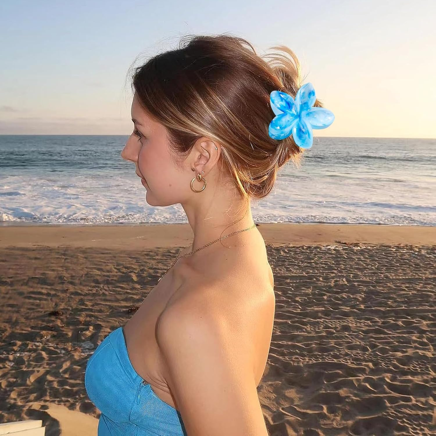 Yamobi Flower Hair Clips, Pack of 4 Hawaii Plumerias Flower Hair Claws, Artistic Multicoloured Lubrication Patterns Barrettes Hair Clips, Beach Tropical Hair Accessories image number 3