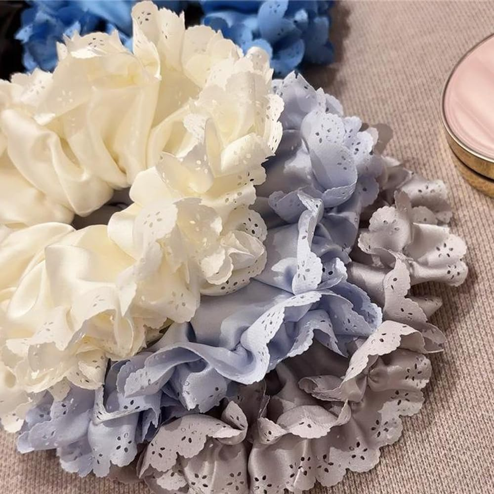 Lace Cut Satin Scrunchie, White, Hair Elastic, Gentle on Hair, High Elastic, Stylish, Adult, Women, Hair Accessories, image number 1