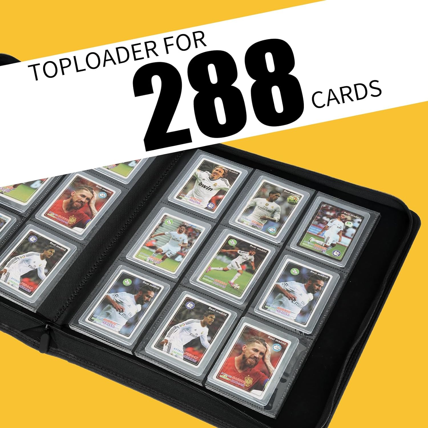 Toploader Binder,Toploader Hard Cases, 9-Pocket Pages Sleeves Hold up 288 Cards.Toploader Card Binder with Sleeves for &ldquo;3&times;4&rdquo; Rigid，Card Holder(Yellow1) image number 3