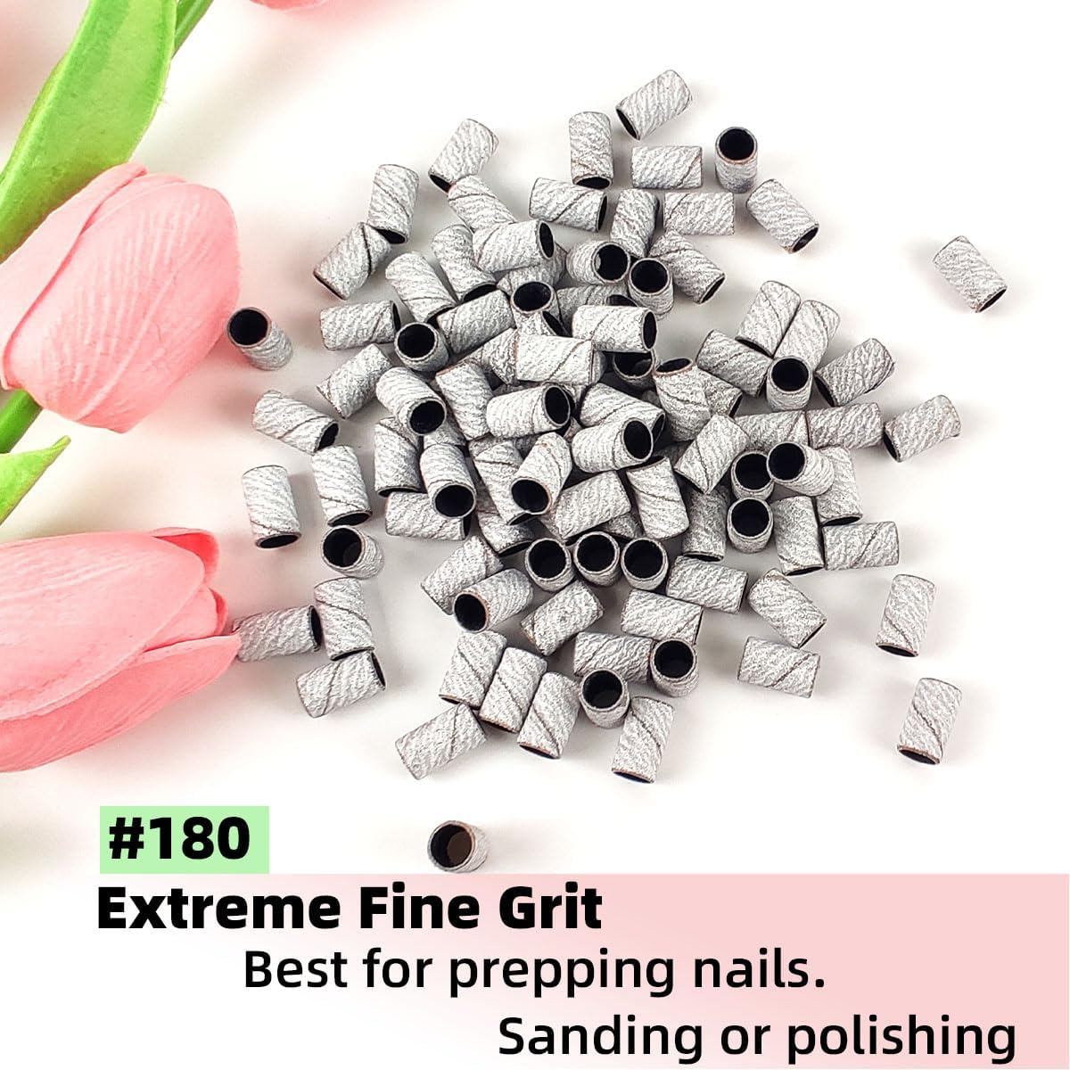 100 Pcs (180 Grit White)Sanding Bands Nail Drill Bit with 0.31In Diameter,Nail Drill Bits Extreme Fine Grit Sanding Band,Sanding Belt Upgrade Mandrel Bits,Professional Nail Drill Bit for Acrylic Nails - 180-Grit-White image number 6