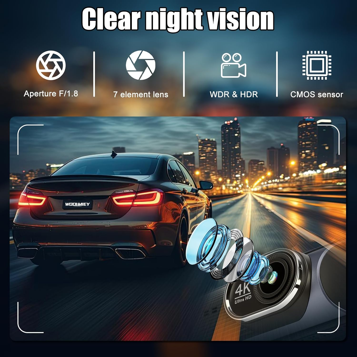 4K Dual Dash Cam, Front 4K Rear 2.5K with GPS Wifi, 170&deg; Wide Angle Night Vision G Sensor, Fit for Car Driving Recorder Dash Camera Vehicle DVR image number 5