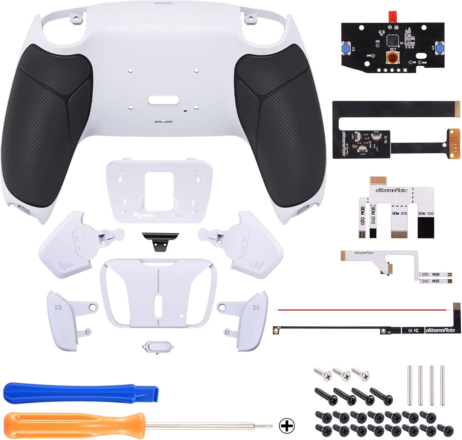 Extremerate Black Rubberized Grip Programable RISE4 Remap Kit for PS5 Controller BDM-010 BDM-020, Upgrade Board & Redesigned White Back Shell & 4 White Back Buttons for PS5 Controller -NO Controller image number 5