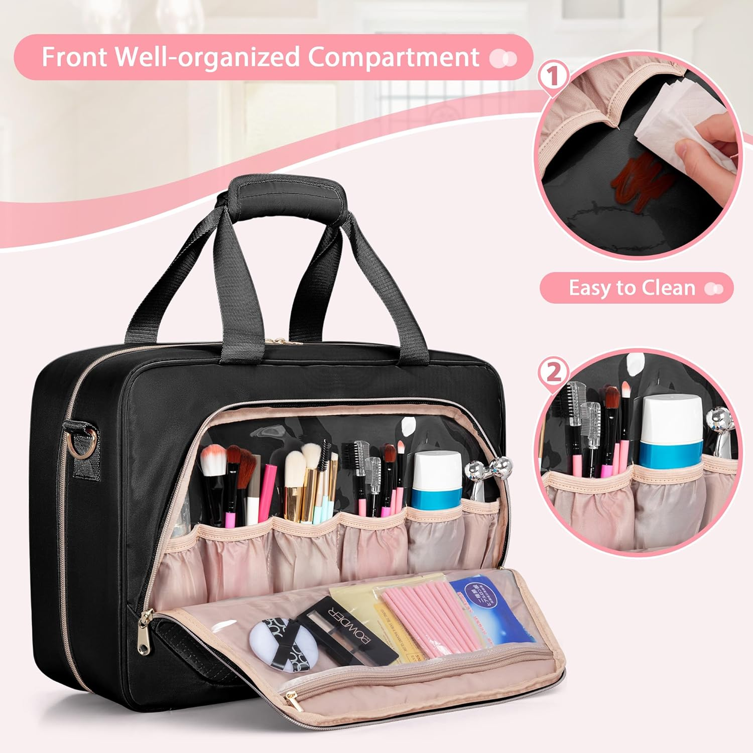 Prokva Extra Large Toiletry Bag for Women with 4 Individual Cases, Black, Classic image number 1