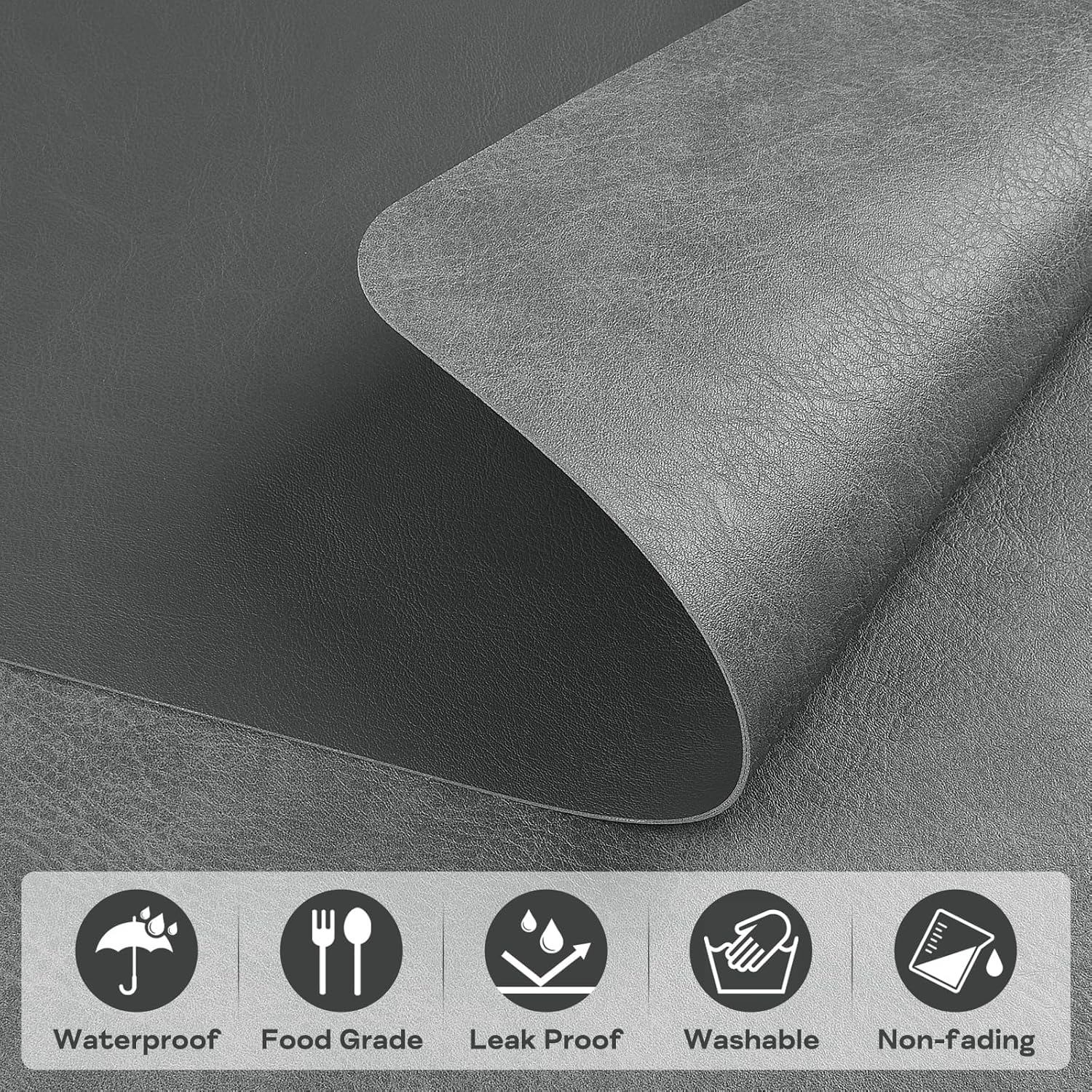 Faux Leather Placemats Set of 6 Table Mats 44.5 * 30Cm Heat Resistant Reversible Place Mats, Waterproof Wipeable Dining Table Place Mats for Home Party Outdoor (Grey) - Dark Green/Light Grey image number 3