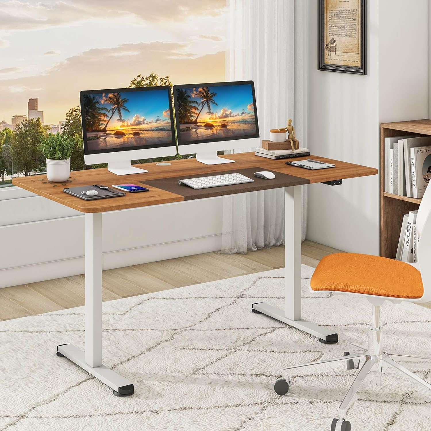 Costway 140 X 70Cm Electric Standing Desk, Height Adjustable Sit Stand Desk with Cable Management Hole, Anti-Collision Technology, Computer Workstation for Home Office (Natural) - Rustic Brown image number 7