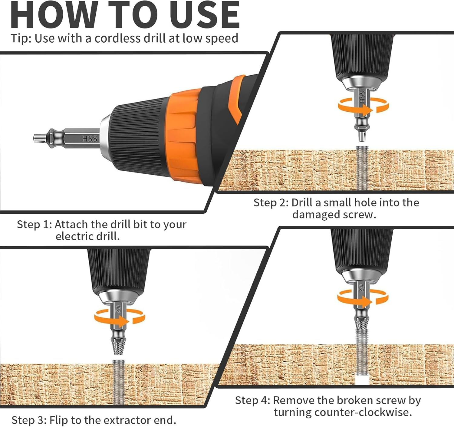 6PCS Damaged Screw Extractor Set, Dual-Head Stripped Screw Remover Kit with 6 Sizes, Hardened HSS Steel Easy Out Tools for DIY, Home & Auto Repairs image number 3