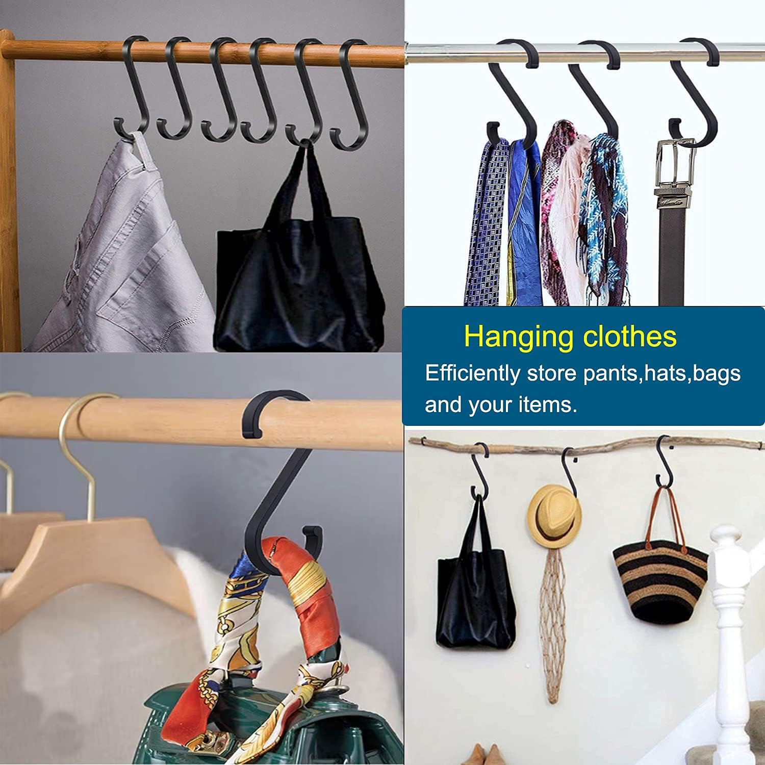 Gavia S Hooks, Pack of 10 S-Shaped Hooks Heavy Duty Metal Hooks Kitchen Hooks for Hanging Hooks for Kitchen, Bathroom, Bedroom, Garden, Office, Shop (Matte Black) image number 2