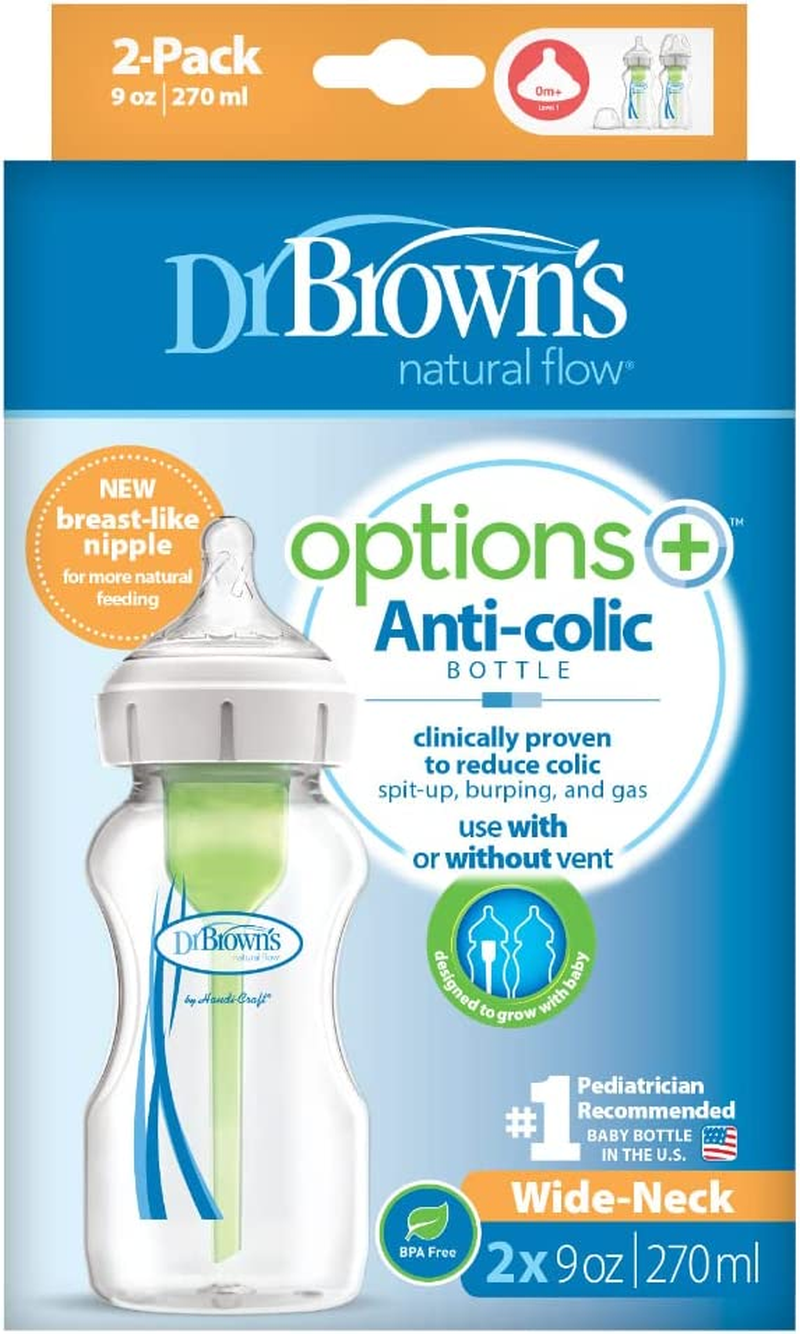 Dr. Brown'S Options plus with Level 1 Teat Wide Neck Feeding Bottle 2 Pack, 270 Ml image number 5