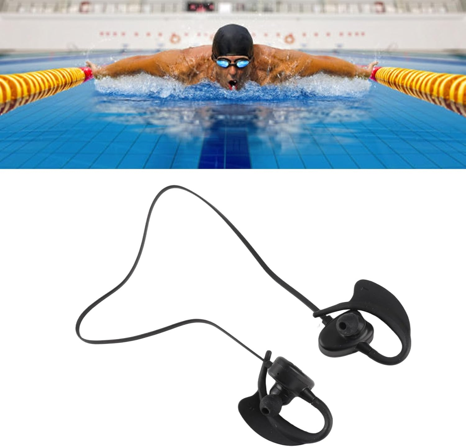 Jiawu Swimming Headphones IPX8 Waterproof, In-Ear Earbud Headphones with Bluetooth 5.4, Underwater Headphone for Swimmings, Sports Headphone for Swimming, Running and Cycling (Black) - Black image number 2