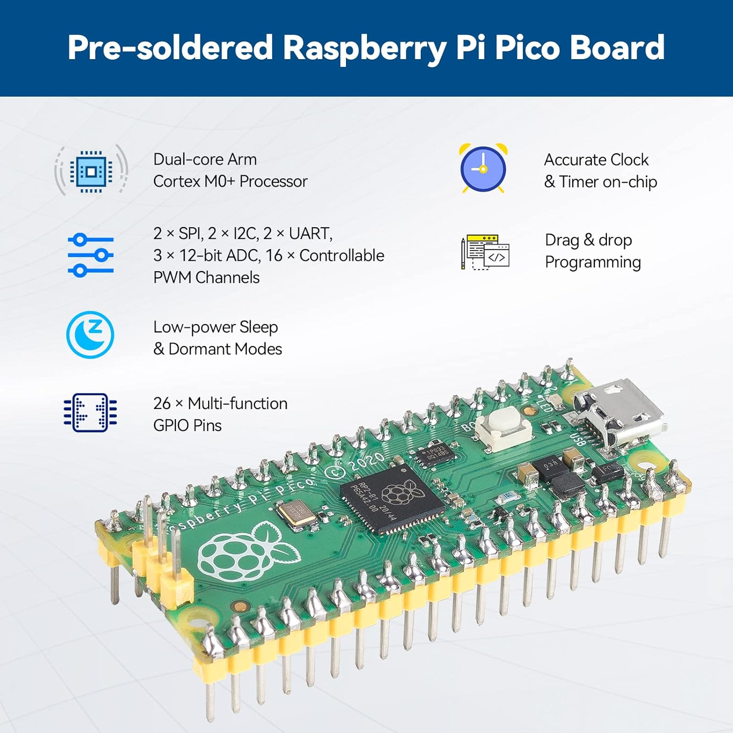 Sunfounder Starter Kit for Raspberry Pi Pico with 40 Projects Online Tutorials, Micropython C Piper Make Code, One-Stop Learning Electronics and Programming for Raspberry Pi Arduino Beginners Experts image number 1