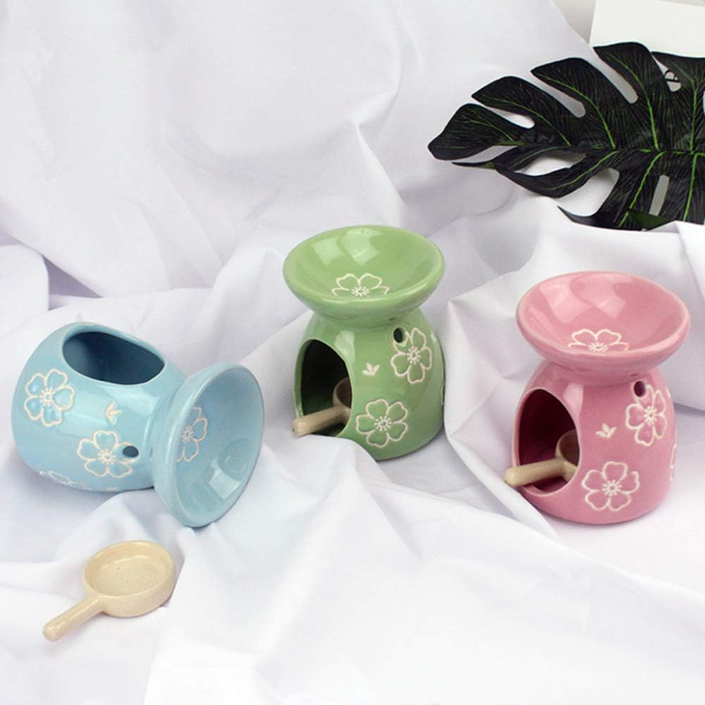Sculpture Statue Antiques Collectables，Aromatherapy Aroma Burner Ceramic Oil Candle Wax Melt Burners Essential Oil Burner, Diffuser Wax Burner Home Bedroom Decor,Blue (Color : Pink) image number 3
