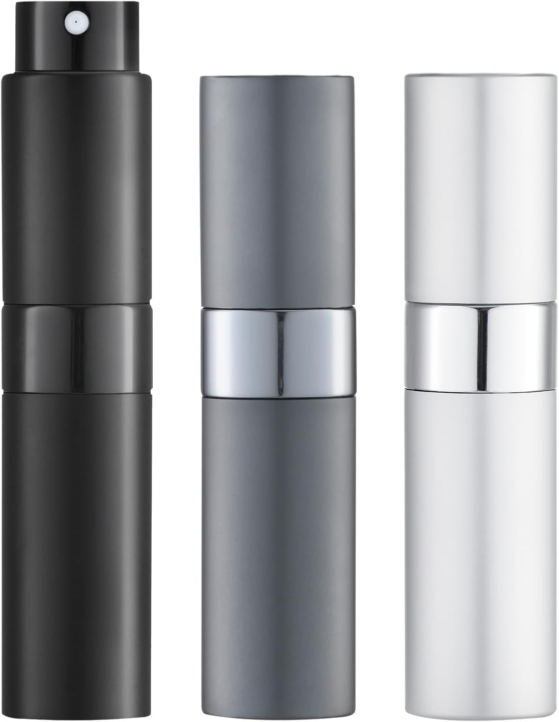 LISAPACK 8ML Atomizer Perfume Spray Bottle for Travel (3 PCS) Empty Cologne Dispenser, Portable Sprayer (Black, Silver, Grey)