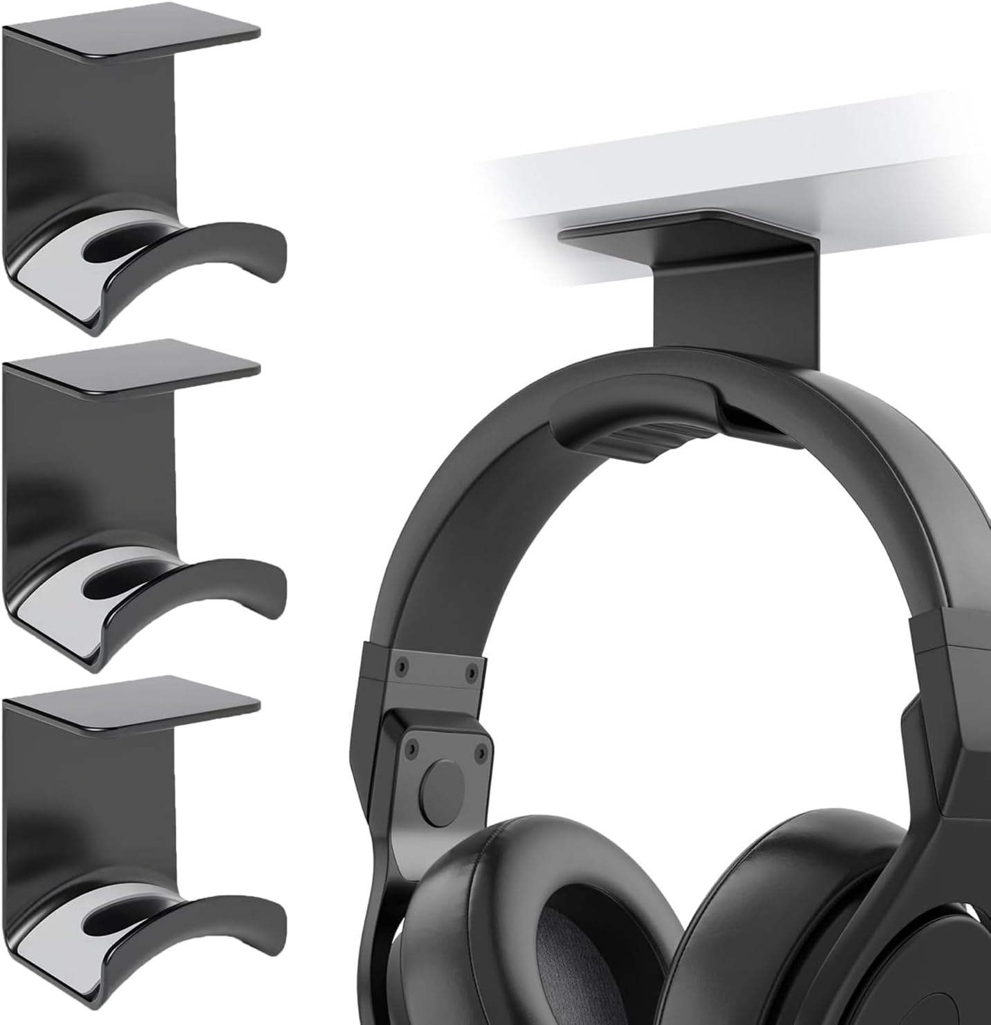 3Pcs Headphone Stand Hanger &ndash; Headset Hanger Hook Desk Mount with Strong Adhesive, Space-Saving, under Desk Headset Wall Mount Holder for Most Headphone, Cables image number 3