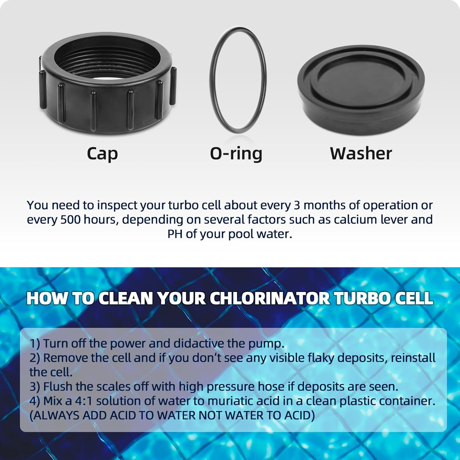 AR-PRO 520670 the Exact Acid Washing Kit Replacement for All Pentair Intellichlor Salt Chlorinator Models| Made of Premium, Heavy Duty Plastic - Improving the Parts Lifespan by 50% image number 5