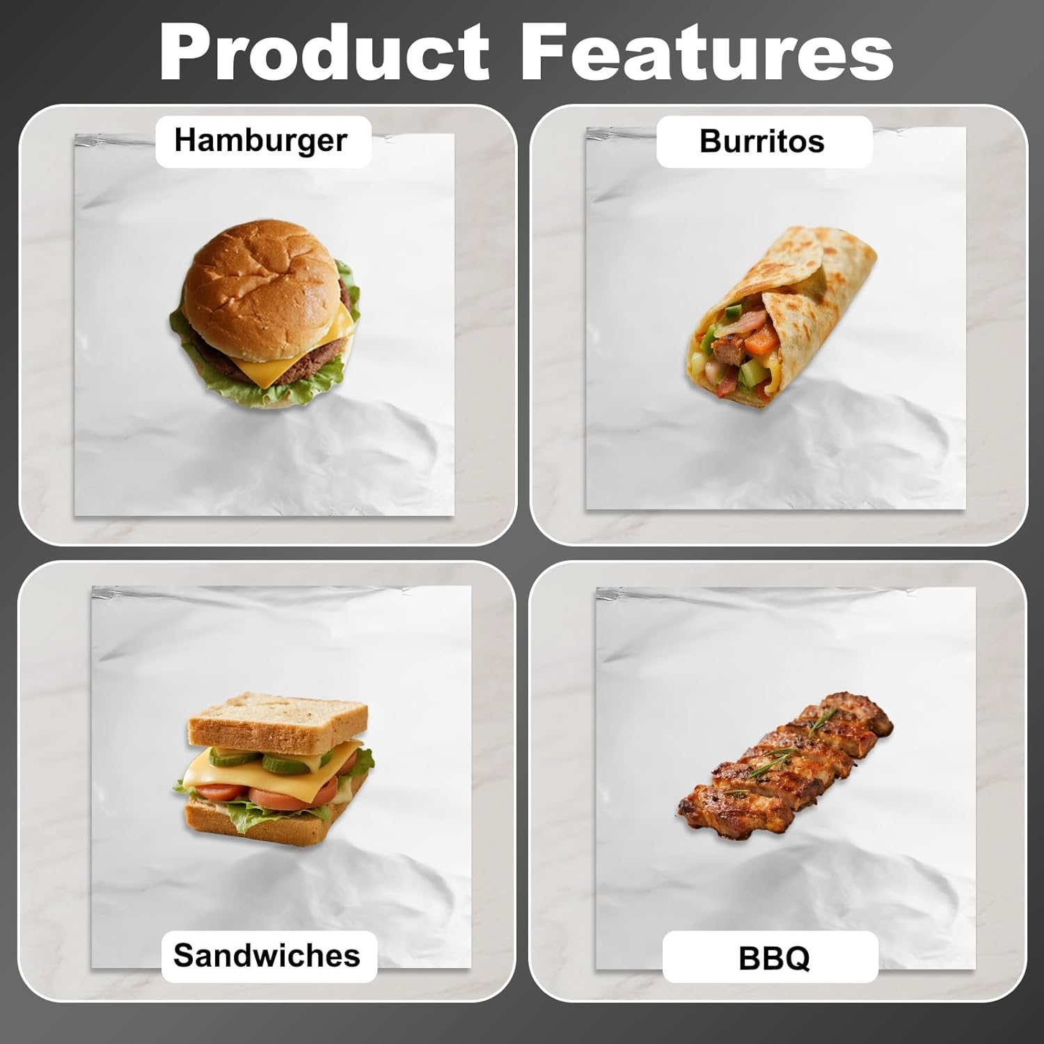 60Pcs Sandwich Wrap Sheets, 30X30Cm/12X12In Waterproof Insulated Foil Sandwich Wrap Sheets Practical Pre-Cut Aluminum Foil Papers for Hamburgers BBQ Burritos image number 1