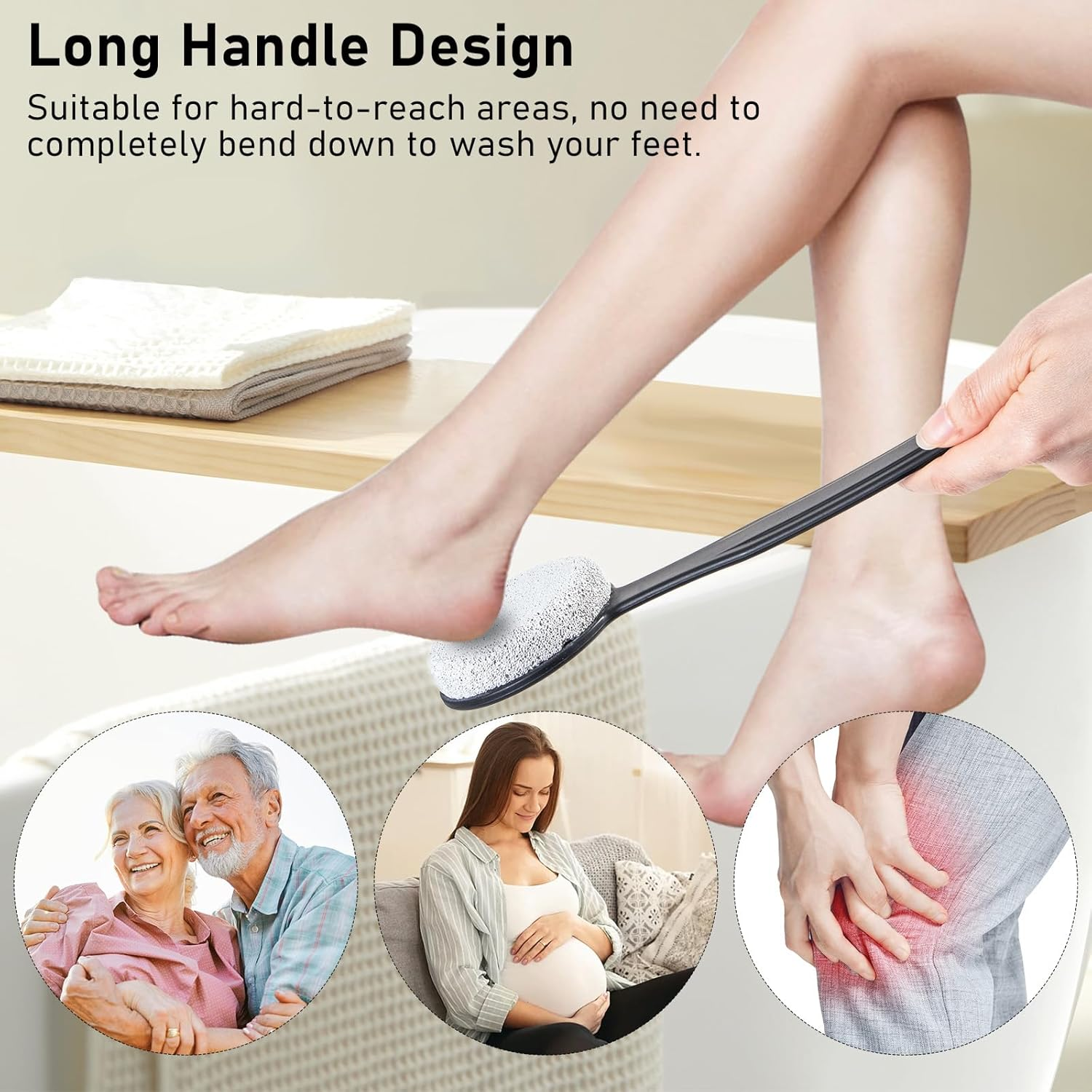 Foot Scrubber Pumice Stone for Feet with Long Handle 13.7" Hard Skin Callus Remover and Exfoliator for Dead Dry Skin, Softer & Smoother Feet, Pedicure Tool (Curved) Black image number 4