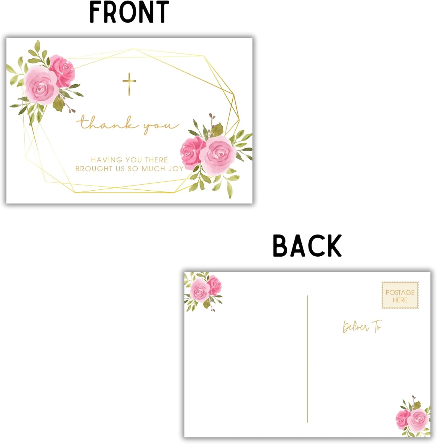 Lashicorn Baptism Christening Baby 1St Communion Thank You for Celebrating Postcards | 30Pk 5X7&rdquo; Church Invitations Floral Tags Bulk Girl Boy Cross image number 1