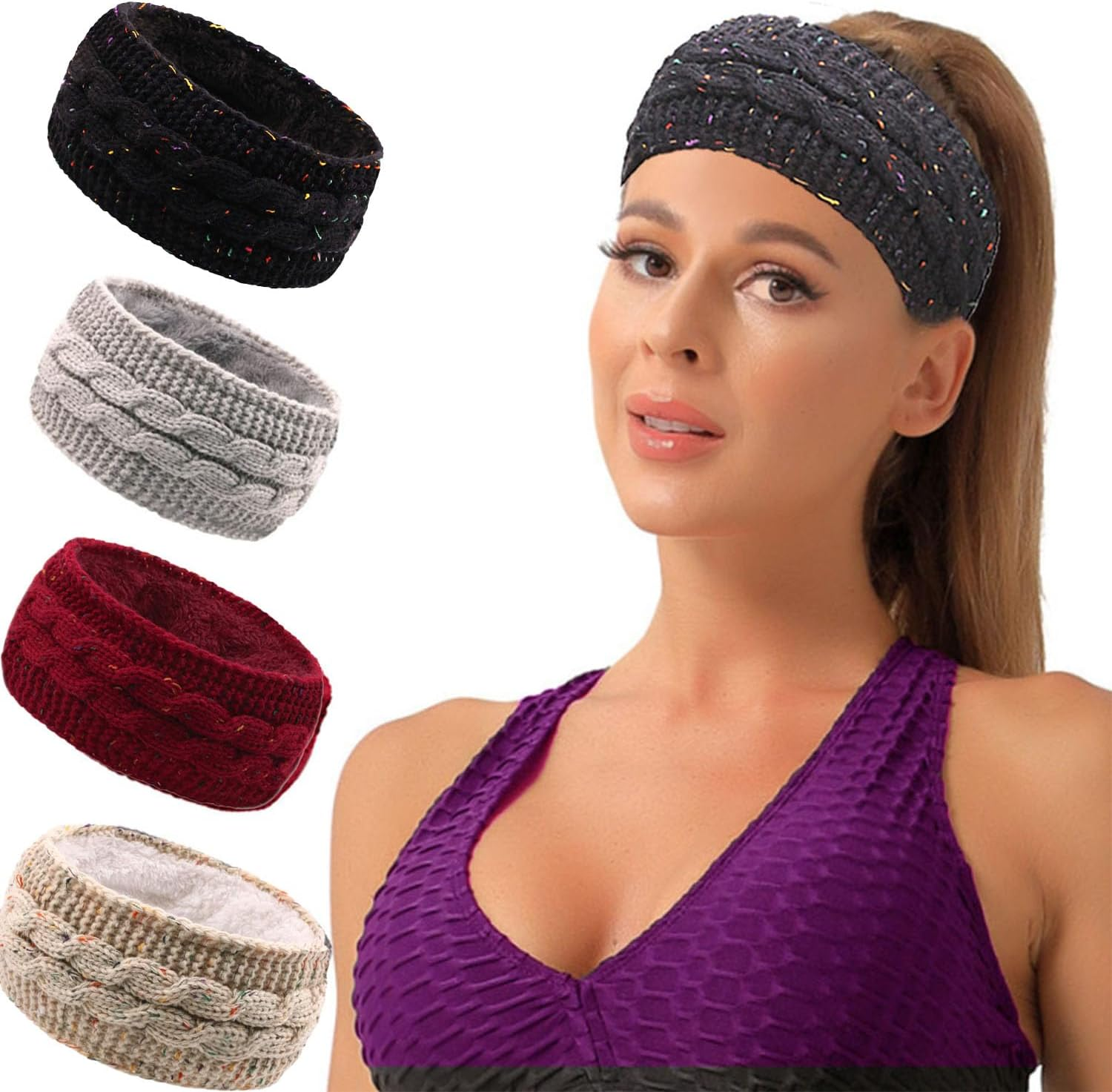 Yimucoltd Ear Warmers Winter Headband Lightweight Material Winter for Women Cold Weather Warm Ear Muffs Wool Knit Thick Fleece Lined with Superior Texture for Outdoor Activities Sports Fitness image number 4