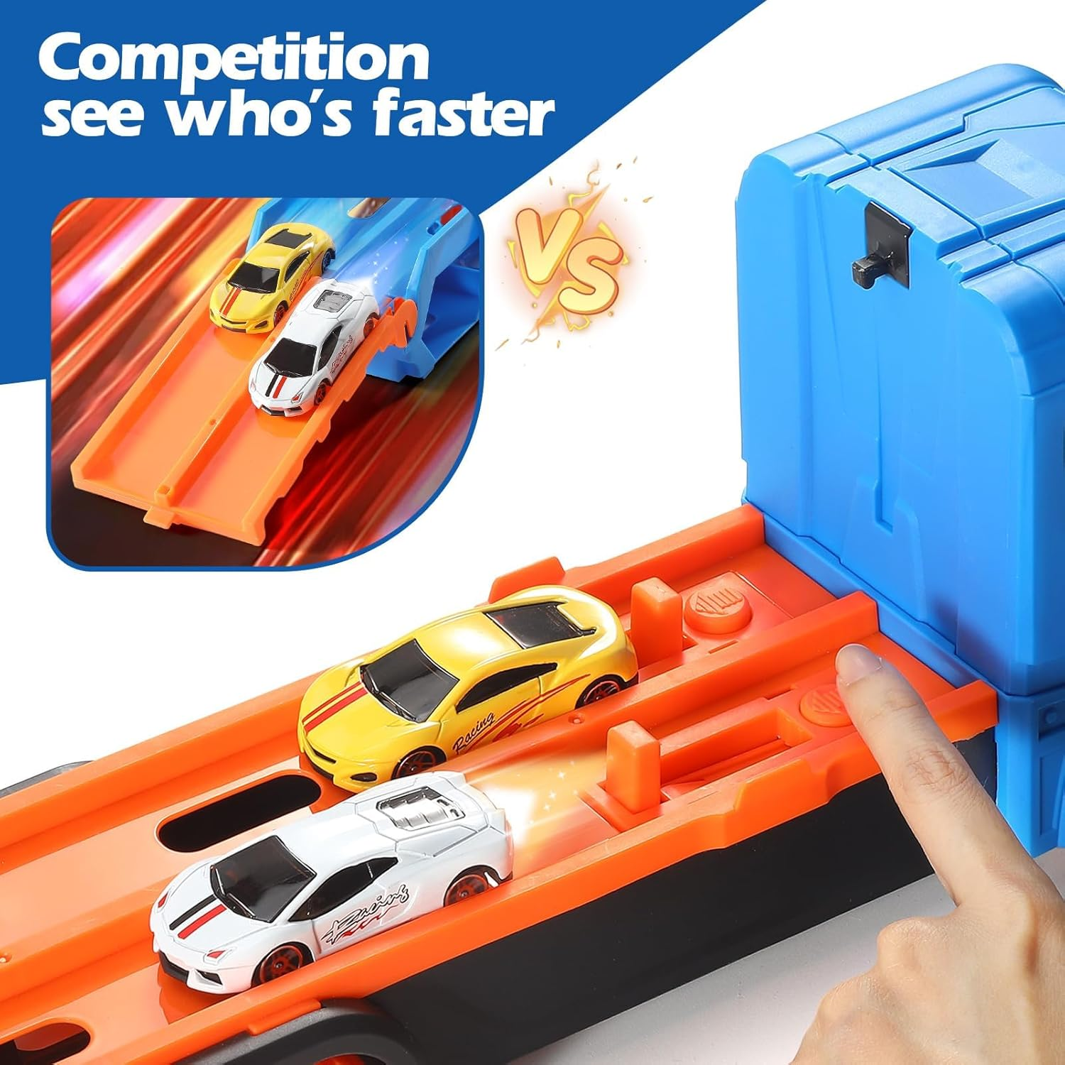 Transport Truck Toy Toddler Car Carrier for Boys Girls, 9 in 1 Race Track and Die-Cast Truck Baby Race Car Toy Vehicles for 3 4 5 Year Old Kids image number 5