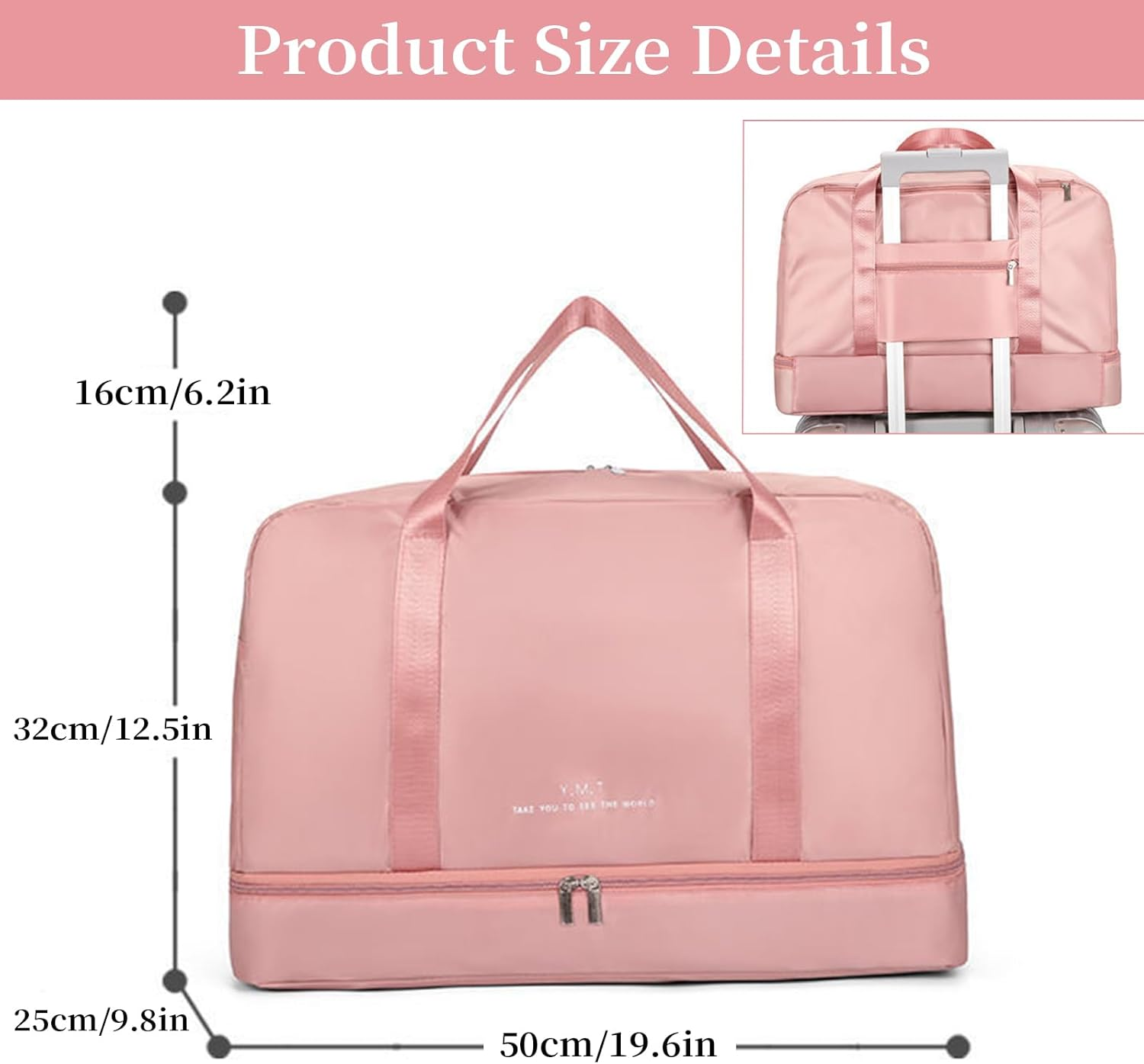 Travel Duffle Waterproof Bag with Trolley Sleeve & Separate Shoe Compartment Dry Wet Separation Storage Bag Sports Gym Bag Carry on Weekender Overnight Shoulder Bag for Women & Men (Blue)