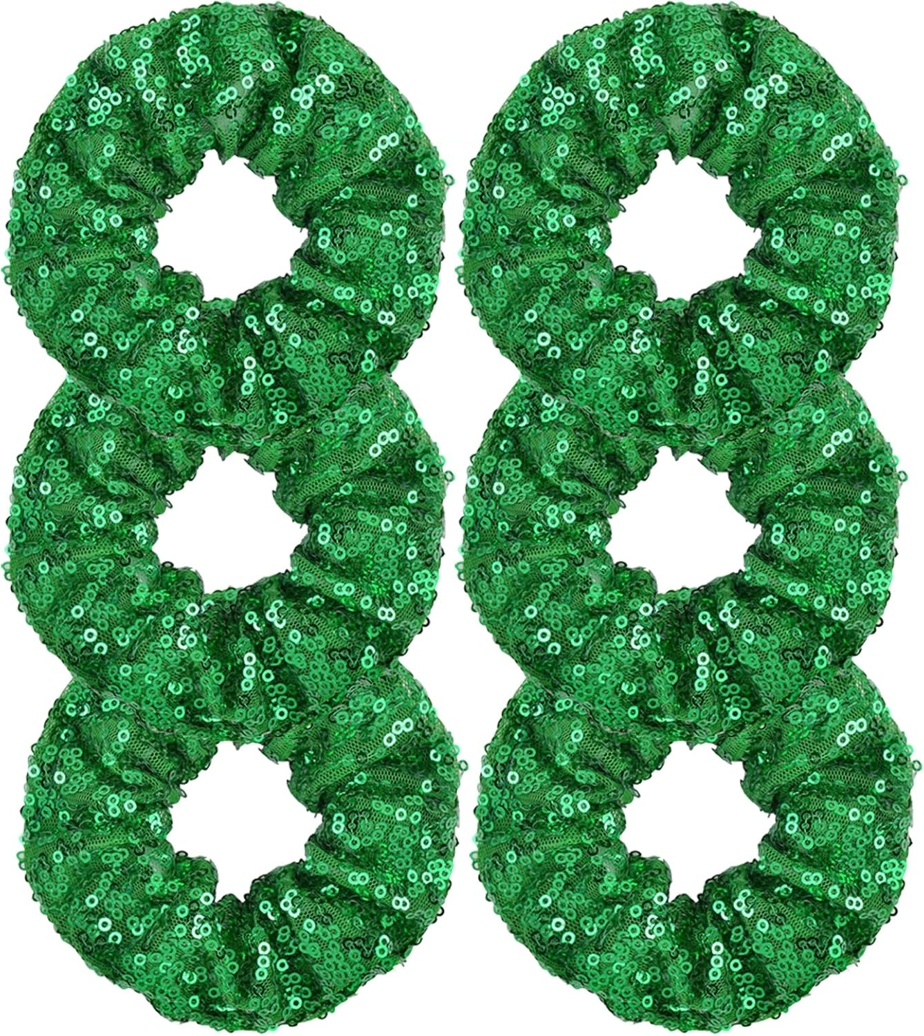 OTYOU 6 Pack Sequins Hair Scrunchies Rich Tones Scrunchy Metallic Bobbles Elastic Hair Bands Ties Glitter Ponytail Bun Holders Hair Accessories for Women Girls (Green)