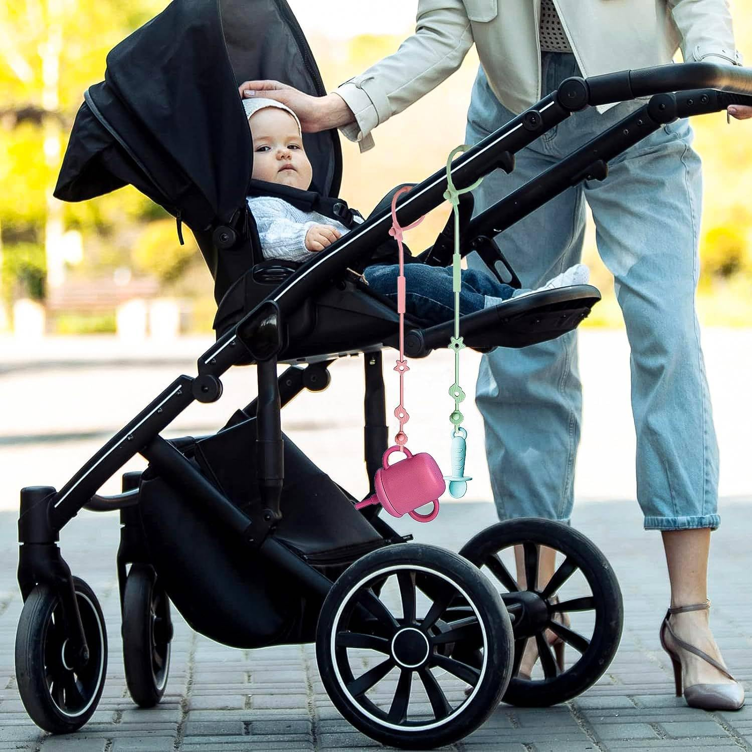 4 Pack Dummy Clip Baby Toy Straps, Silicone High Chair & Stroller Straps, Pacifier Clip Holder with One Piece Design, Soft Flexible Binky Clips with Texture for Baby Boys and Girls image number 5