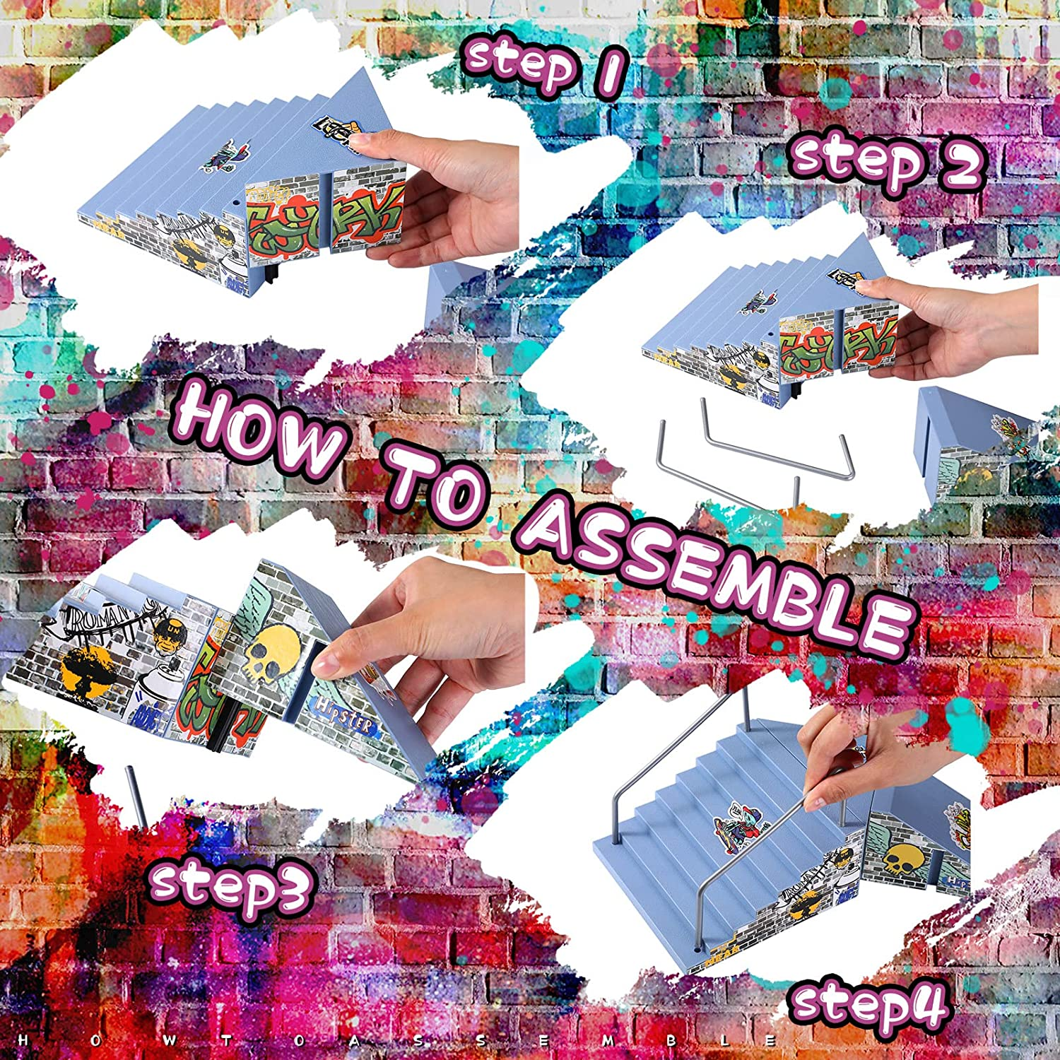 Fingerboard Ramps Kit - 24 Pcs Skatepark Set with Mini Toy Accessories Including Roller Skate, Bike, Scooter, and Hand Board image number 2