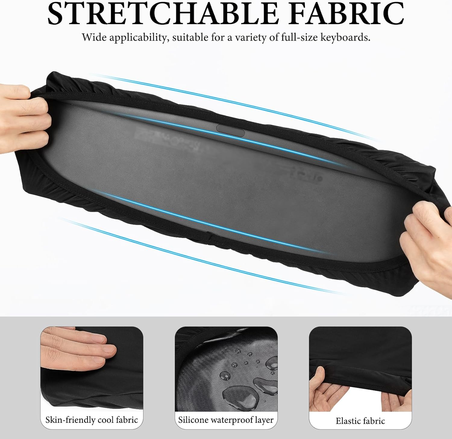 Geekria Full Size Keyboard Dust Cover, Ice Silk Elastic Cover for 104 Keys Computer Keyboard, Compatible with Logitech MK955/MK950/MX Keys S/MX Keys Advanced, Redragon K556, Keychron K10