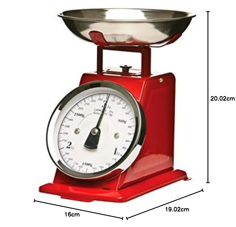 Premier Housewares 3KG Retro Kitchen Scale Weighing Scales Cooking Stainless Steel Kitchen Scales with Bowl Baking Scales Food Scales for Weighing, Red image number 3