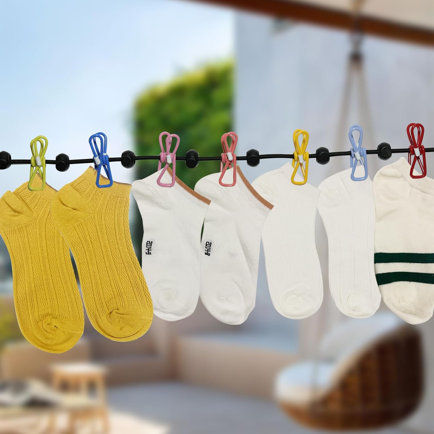 2 Pack Portable Clothesline Retractable Travel Clothesline with 12 Clothespins Outdoor Camping Accessories for Backyard, Vacation Hotel, Balcony Drying (Blue + Black) - Multicolour image number 4