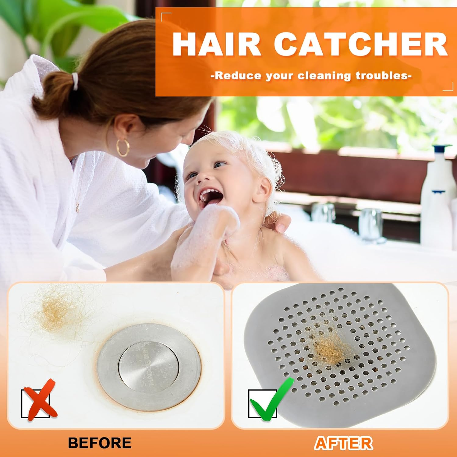 Flutesan 4 Pcs Hair Catchers Square Hair Drain Cover for Shower Bath Plug Sink Catcher Hair Soft Silicone Stopper with Suction Cup Easy to Install for Bathroom Bathtub, Kitchen, Floor Laundry (Gray) image number 2