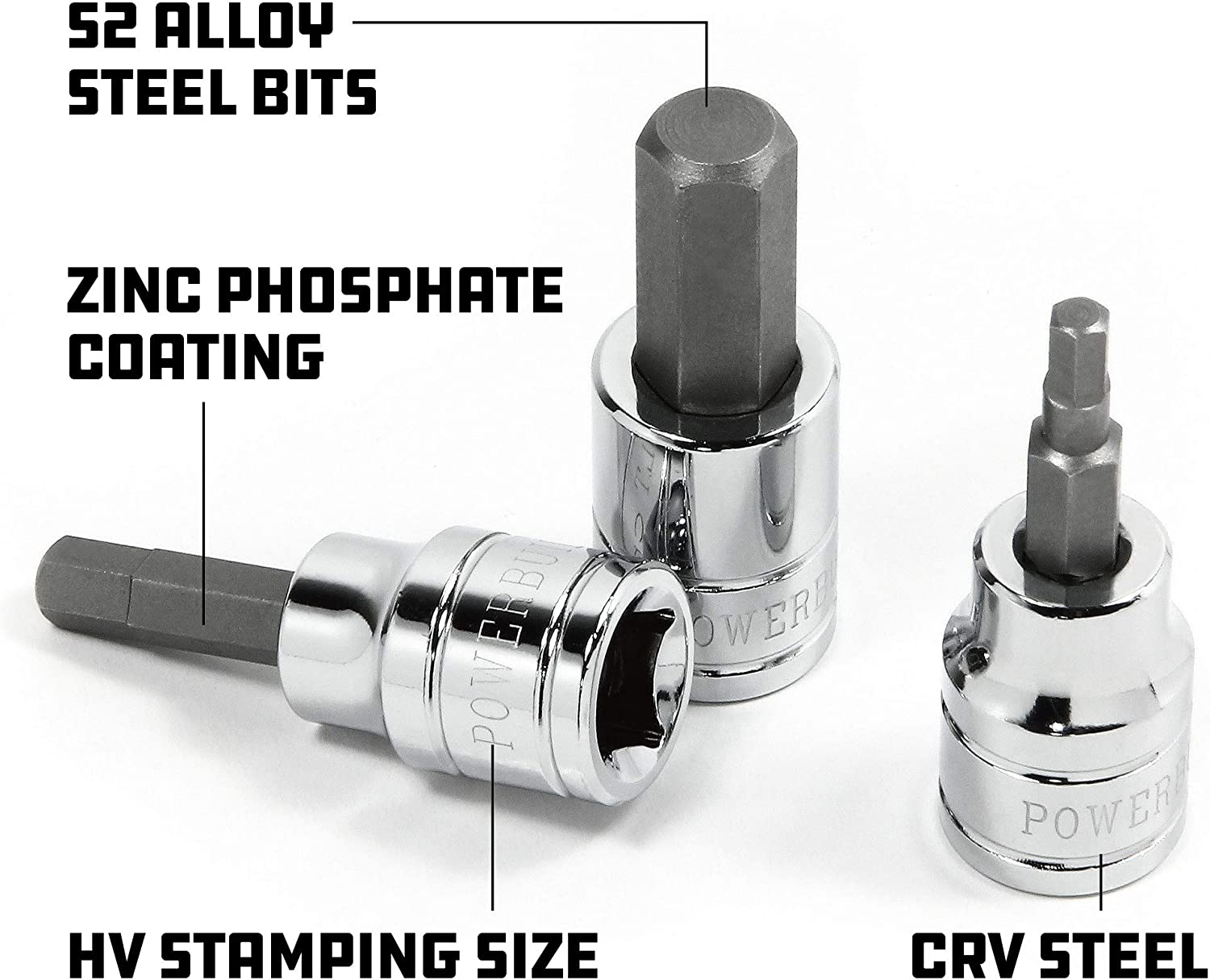 Powerbuilt Hex Bit Socket Set, 8 Piece, 3/8 Inch Drive Metric, Sizes 3-10Mm, Ball End Sockets, Storage Rail - 642405, Silver image number 2