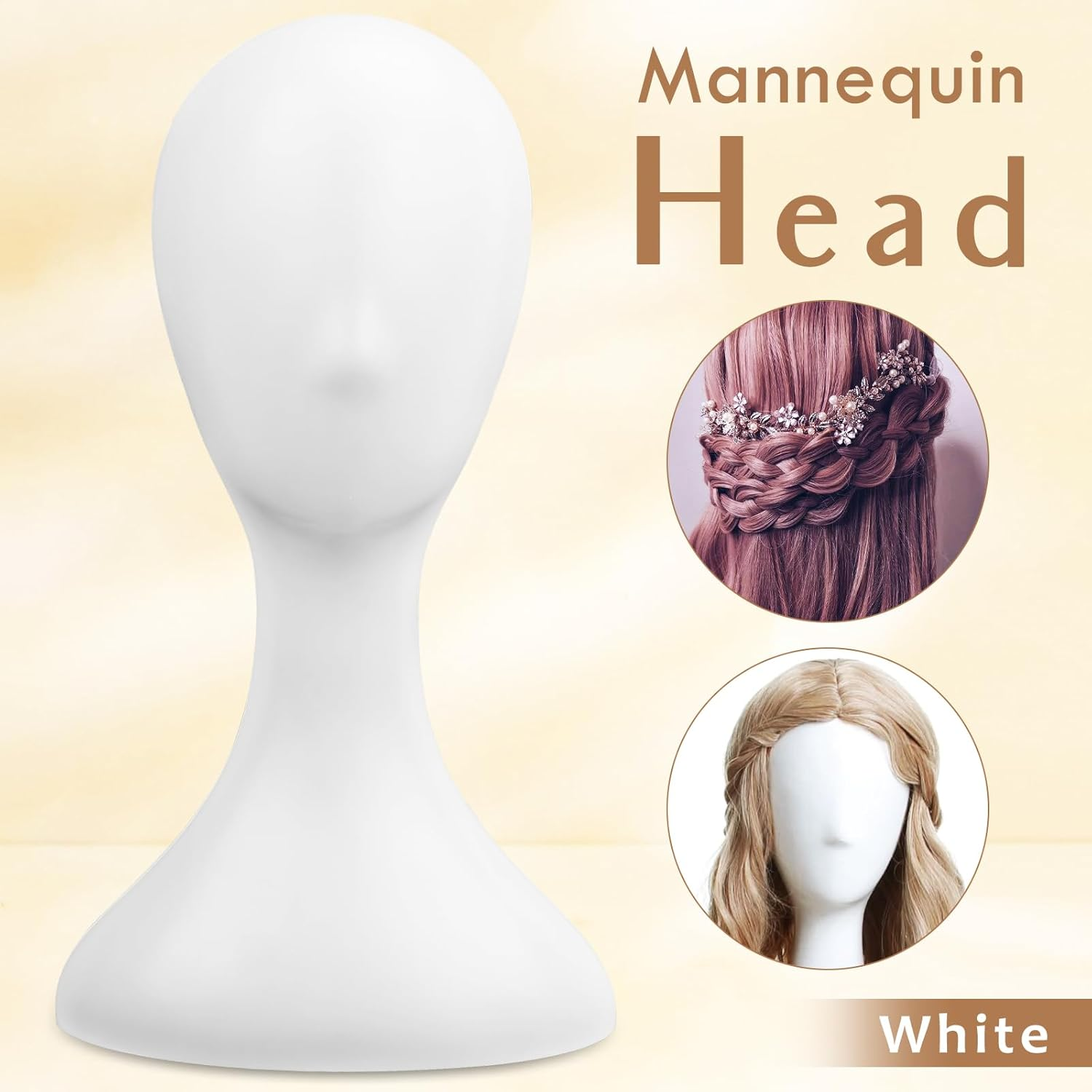 Youngly 40Cm Plastic Female Mannequin Wig Hat Scarf Manikin Head Model Display Stand Training Head (White) - White image number 3