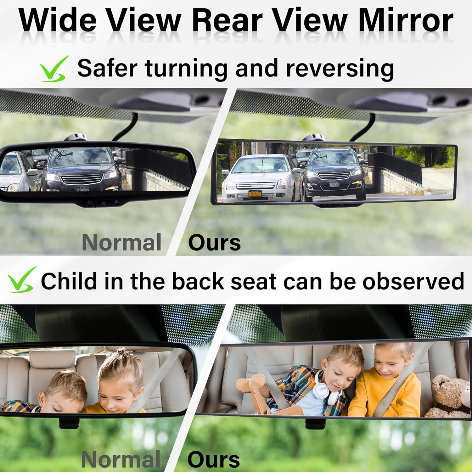 Rear View Mirror, Universal 11.4 Inch Interior Clip on Panoramic Convex Mirror, HD anti Glare Wide Angle and Reduce Blind Spot, Extended Rear View Mirror for Cars, Suvs, Trucks, Vehicles image number 6