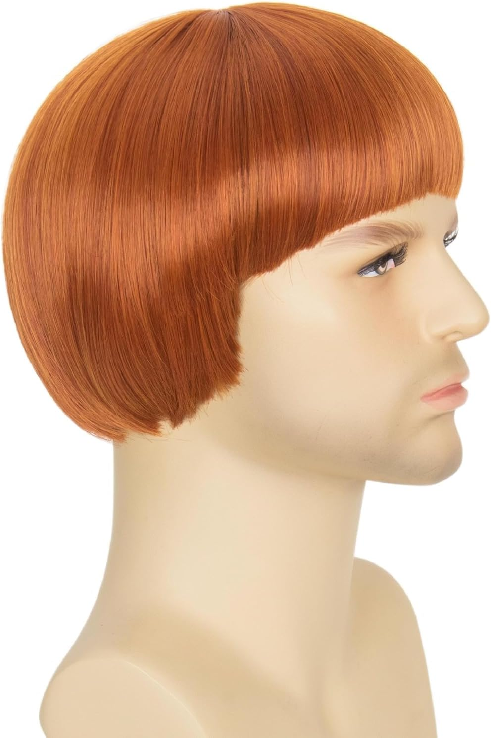 Men'S Retro Bowl Cut Costume Wig, Short Straight Brown Mushroom Bob Style for Cosplay, 60S Theme (Ginger) image number 5